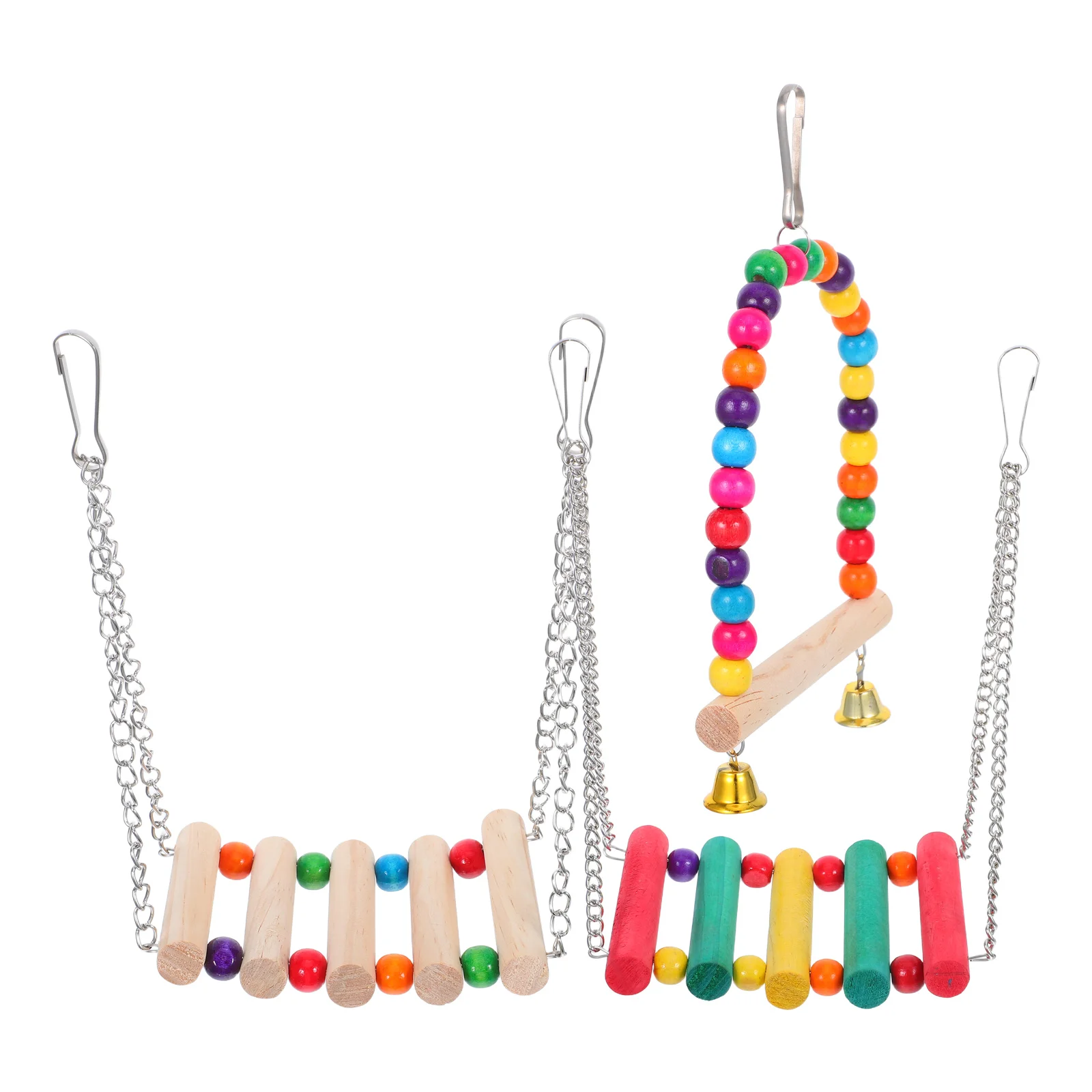 

3 Pcs Bird Swing Toy Parakeet Cockatiel Toys for Parrots Playground Rings Perch Wood Stand Climbing Foraging Birds