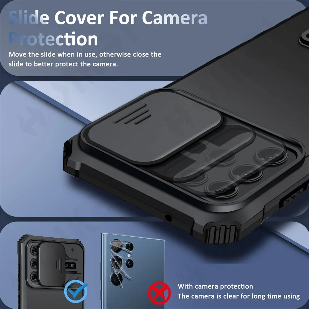 Case For Samsung S24 S23 S22 Ultra S21 S25 FE Galaxy A55 A35 A56 4G 5G Slide Camera Kickstand Protective Shockproof Phone Cover