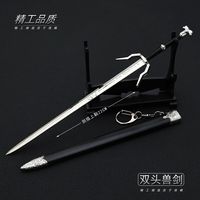 22cm Wild Hunt Geralt White Wolf Double Headed Beast Sword Game Peripheral Medieval Knight Metal Sword Weapon Model Gifts Toys