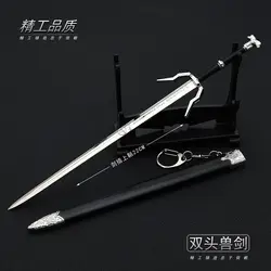 22cm Wild Hunt Geralt White Wolf Double Headed Beast Sword Game Peripheral Medieval Knight Metal Sword Weapon Model Gifts Toys