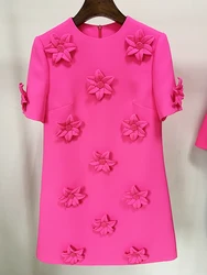 HIGH STREET Newest 2026 Designer Fashion Women's Short Sleeve Handmade 3D Flowers Appliques Elegant Dress