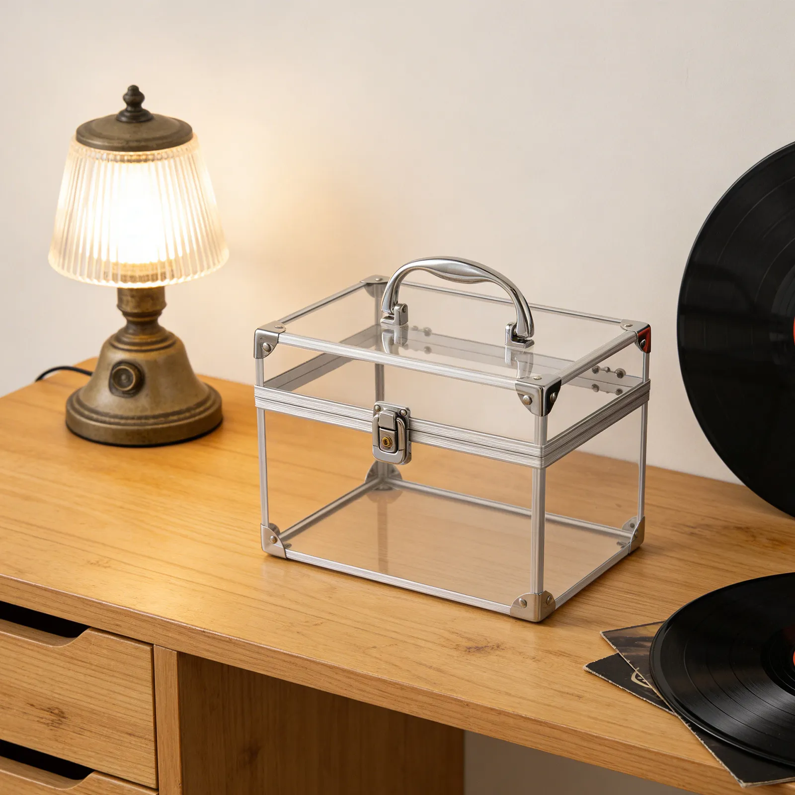 Acrylic Vinyl Record Storage Box Dustproof Clear Display Organizer Lockable Transparent Case Protective Holder for Music Cd Dvd