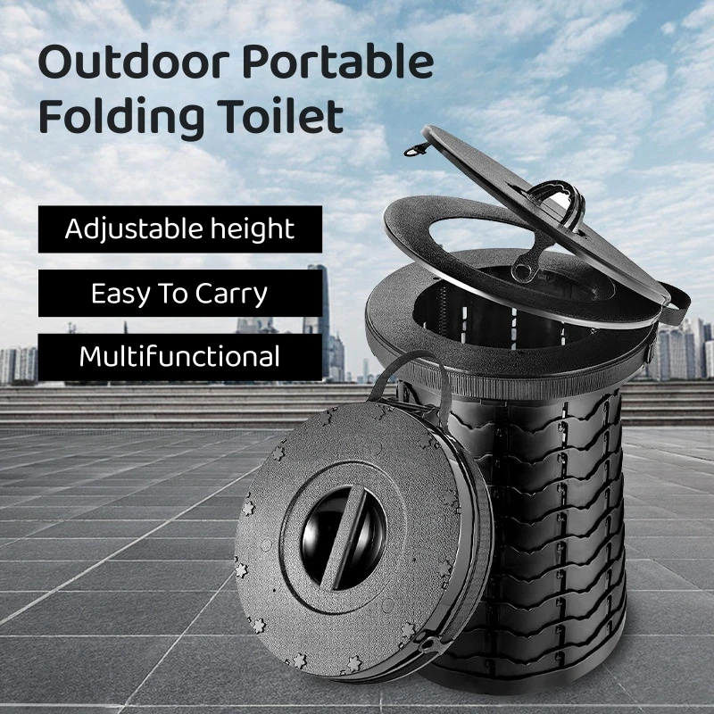 Camping Portable Temporary Toilet Outdoor Folding Adjustable Plastic Stool Outdoor Multifunctional Lightweight Trash Can New