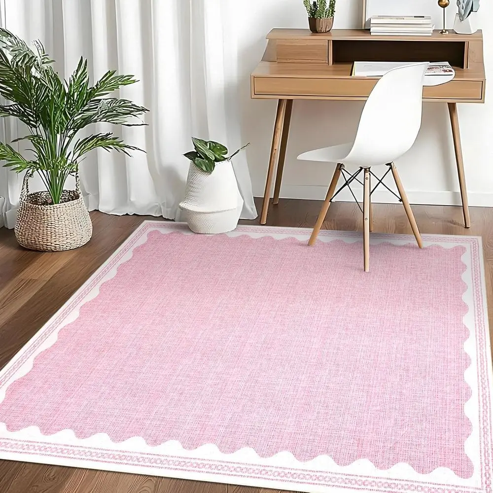 4x6 Pink Scalloped Area Rug for Entryway, Bedroom, or Living Room - Washable and Non-Slip
