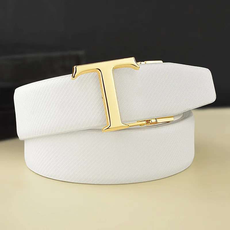 

Personality T Letter Men's Designer Fashion Leather Belt High Quality Young Students Luxury Famous Brand White Ceinture Homme