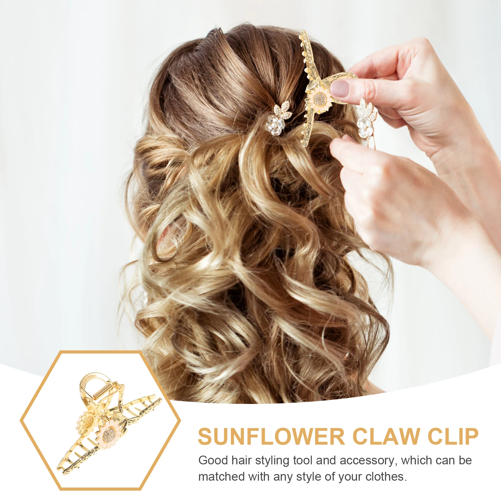 

2pcs Rhinestone Claw Clips Sunflower Decor Women Styling Tool Nonslip Metal Jaw Clip For Thick Hair Hair Accessories