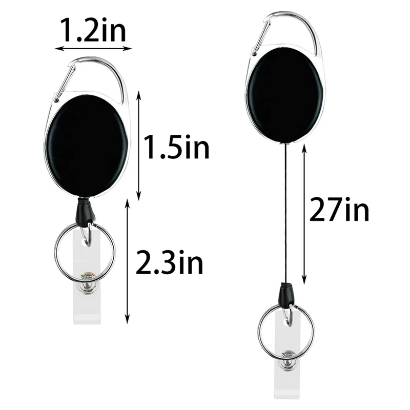 Carrete de insignia retráctil de alta resistencia, soporte para tarjeta de identificación con Clip y llavero, mosquetón, llavero con Clip para cinturón, negro, paquete de 10