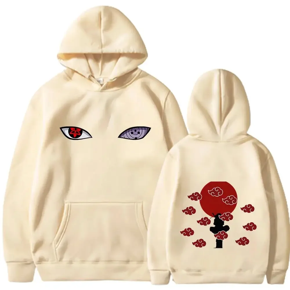 Naruto Hoodie, Unisex-Kapuzenpullover mit Kordelzug, Akatsuki, roter Wolkenmuster, Itachi, Anime-Design auf Vorder- und Rückseite, lässiger Pullover mit langen Ärmeln. – Detail 12