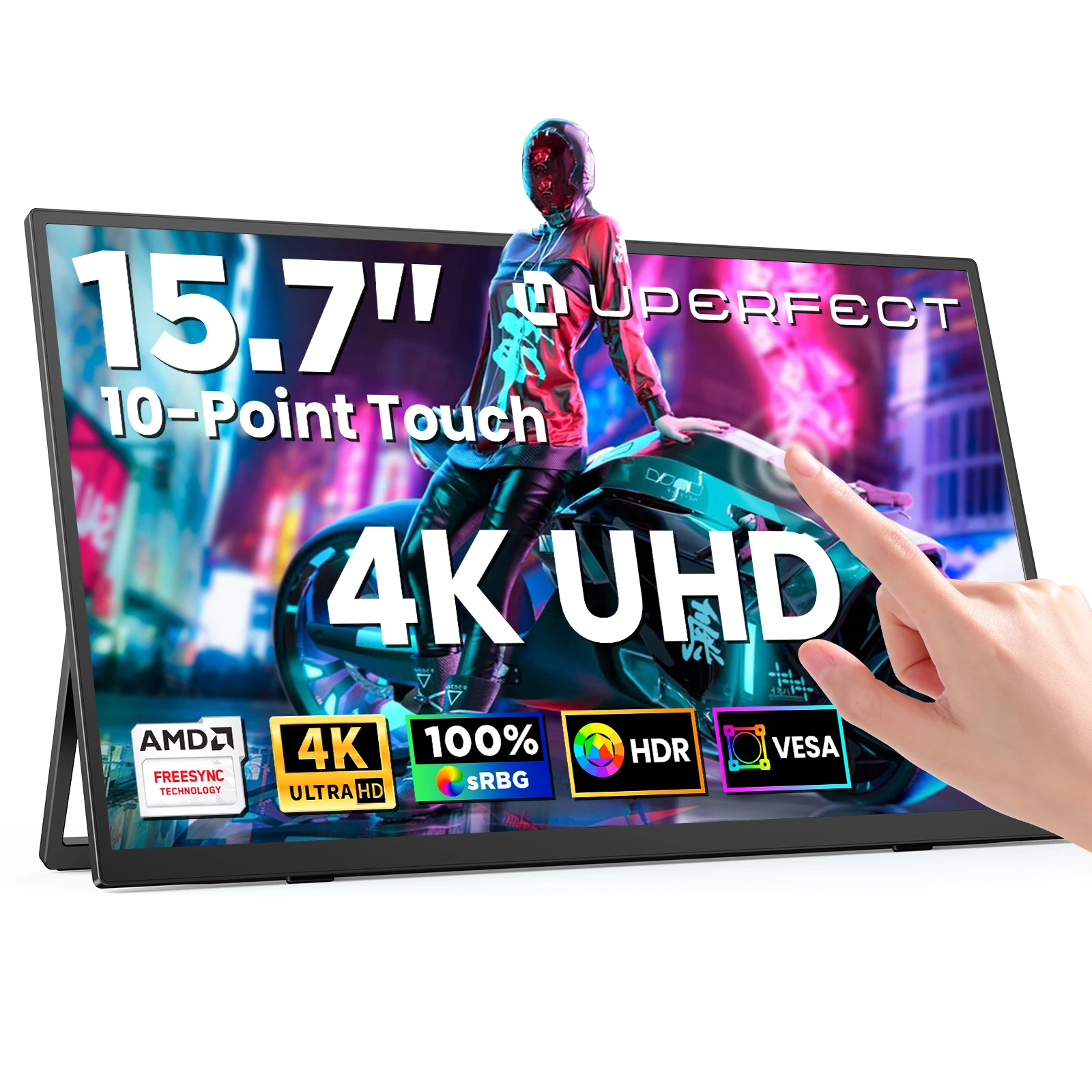 UPERFECT UColor J1 15,7 pouces 4K écran tactile 10 points moniteur portable UHD 3840 × 2160 HDR Freesync 350Nits écran IPS USB-C Plug Gaming DIisplay pour PC portable Mac PS5 Regarder les matchs de la Coupe du monde