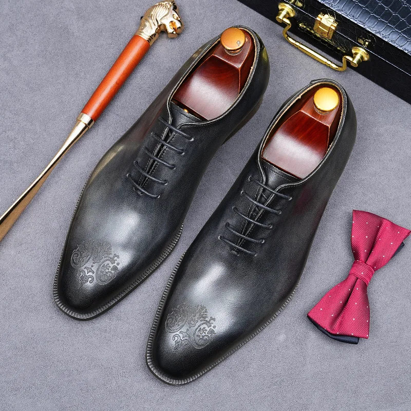 New Business Dress Leather Shoes Men\'s Genuine Leather Cowhide Handmade British Oxford Summer Men\'s Groom Wedding Shoes