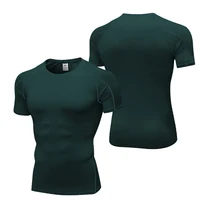 Camisetas de gimnasio de manga corta para hombre, camiseta ajustada de compresión de secado rápido verde que absorbe el sudor, entrenamiento para correr y Fitness, protector Rush