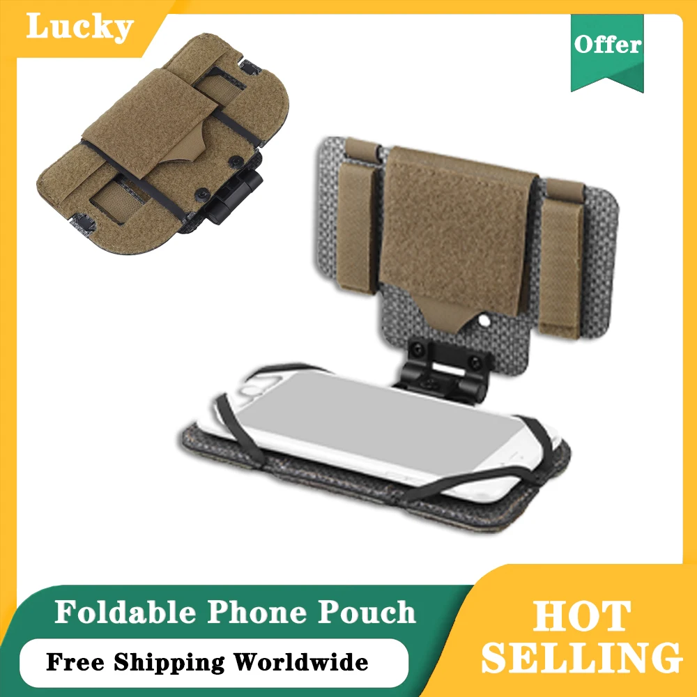 Folded phone pouch MOLLE/PALS connection strap easy chest mobile phone holder navigation，hunting airsoft tactical vest accessory