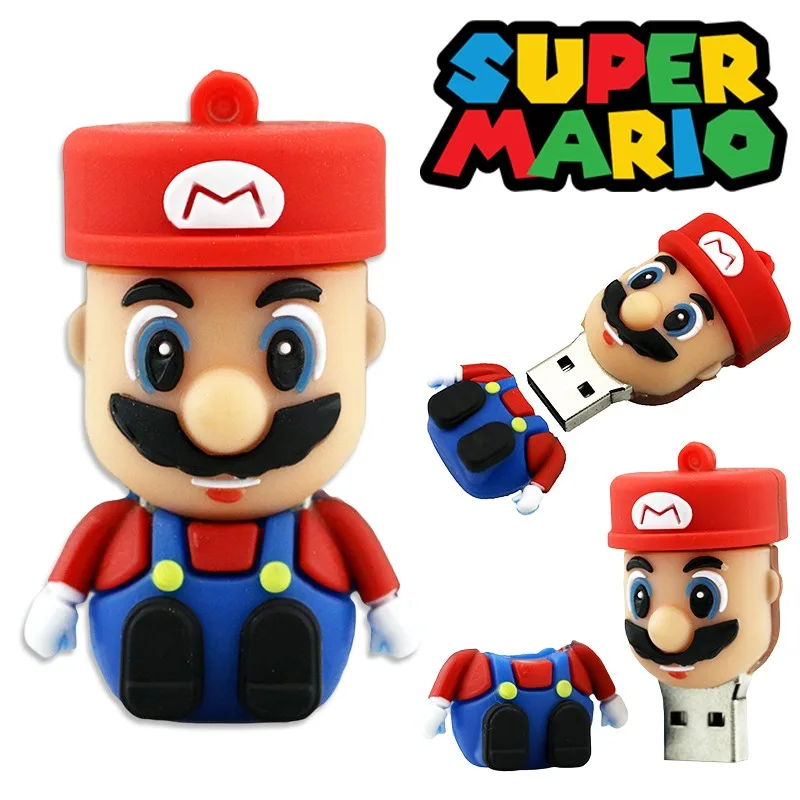 Super Mario USB 2.0 Flash Drives 64GB 32GB 16GB 8GB Anime Memory Stick Pen Funny Cute Pendrive Flash Card Drive Keychain U Disk