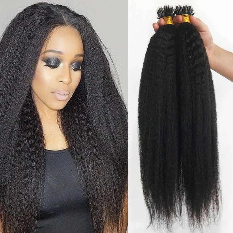 Peruvian Human Hair Nano Ring Extensions Kinky Straight Natura Color Hair Nano Tips Microlinks for Women