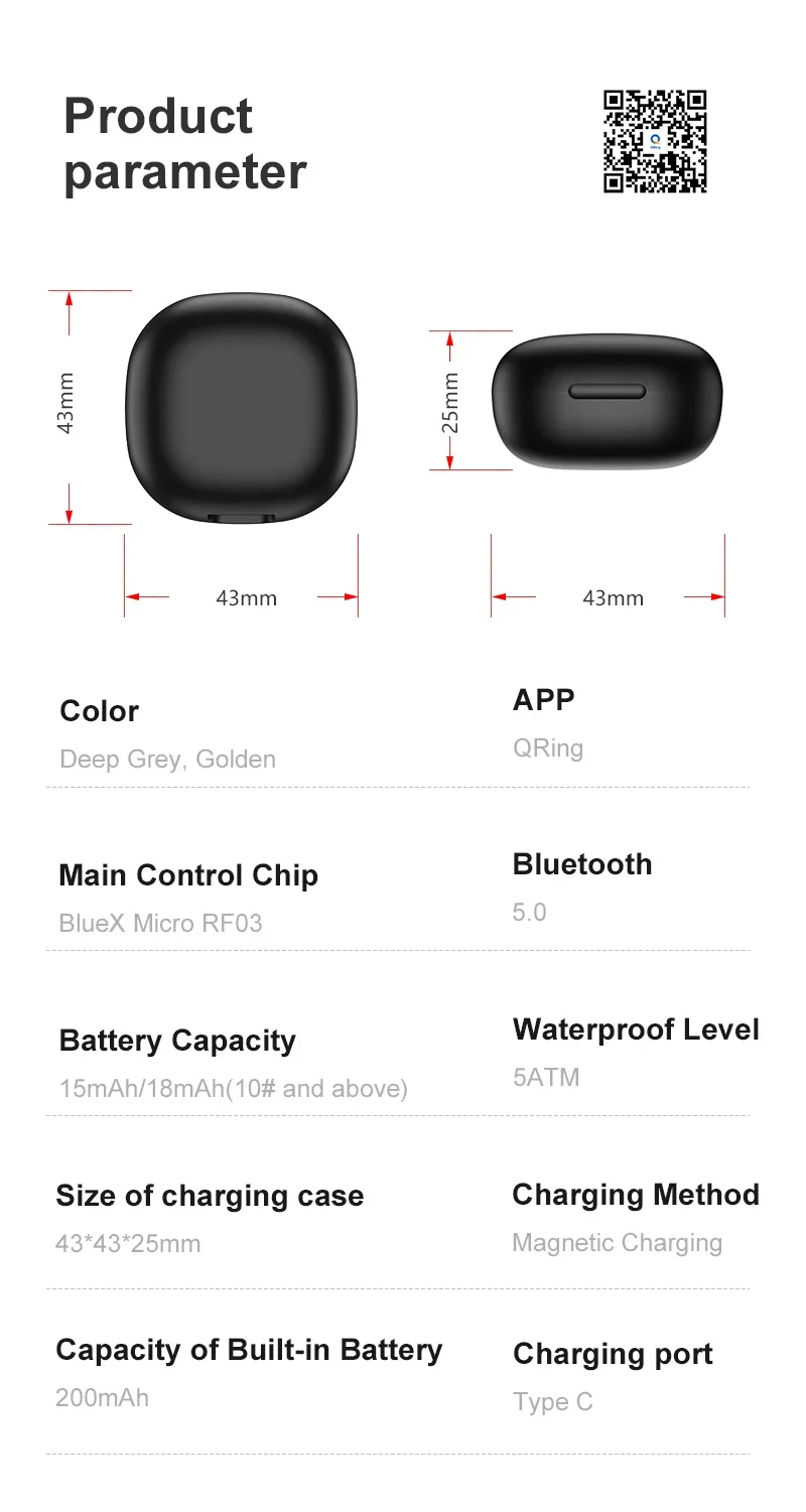 For R02/R03/R06 Smart Ring Charging Compartment 200mAh