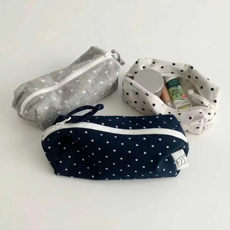 Tragbare Stoff-Stiftetasche für Schüler, Stiftetui mit Punktmuster, großes Fassungsvermögen, modischer Organizer für Schreibwaren, Kosmetiktasche. – Detail 3