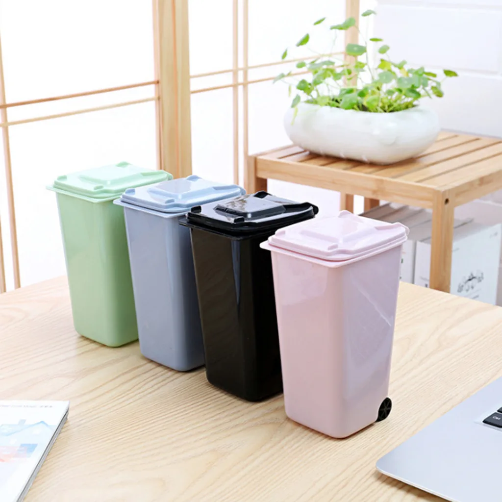 Mini Plastic Trash Can Storage  Desktop Organizer Pen Pencil Holder Organiseurs De Rangement Kitchen Organizer Organizers Storag