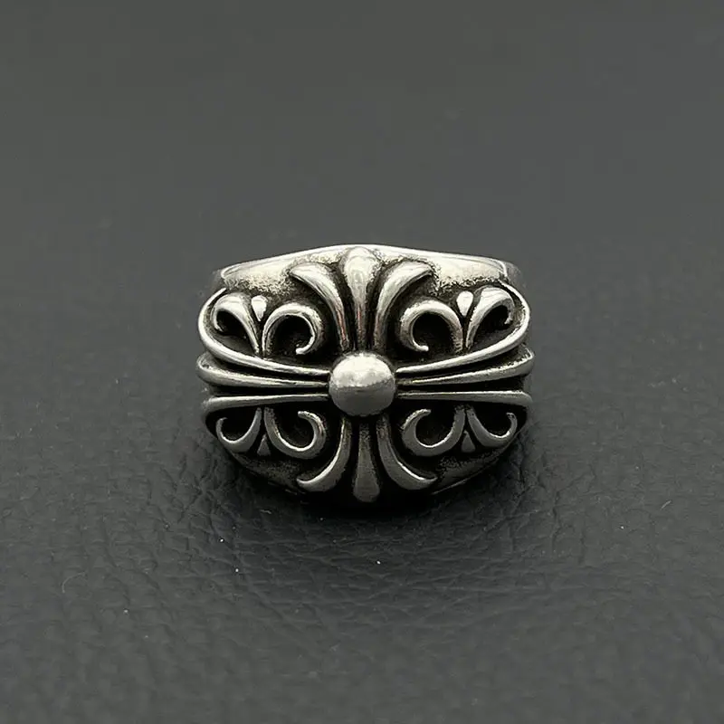 

Кольцо-хранитель из стерлингового серебра 925 пробы в стиле ретро, европейское и американское нишевое кольцо в стиле хип-хоп, властный панк, классический крест с цветком