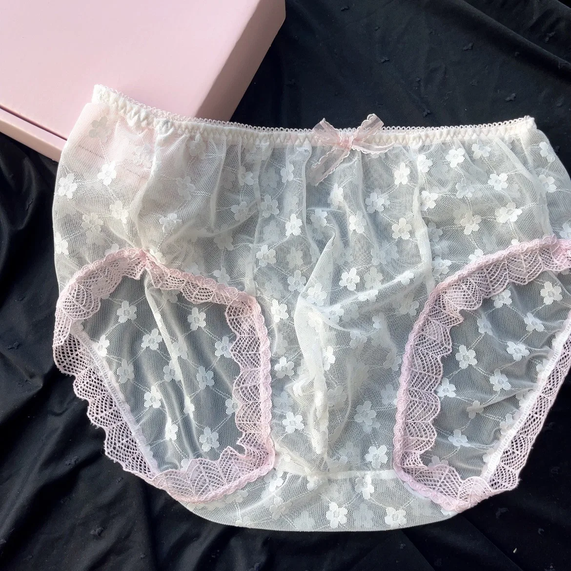 Man's  Flower Embroid Net Mesh Cute Sexy Kawayi BF Panty Briefs Harajuku
