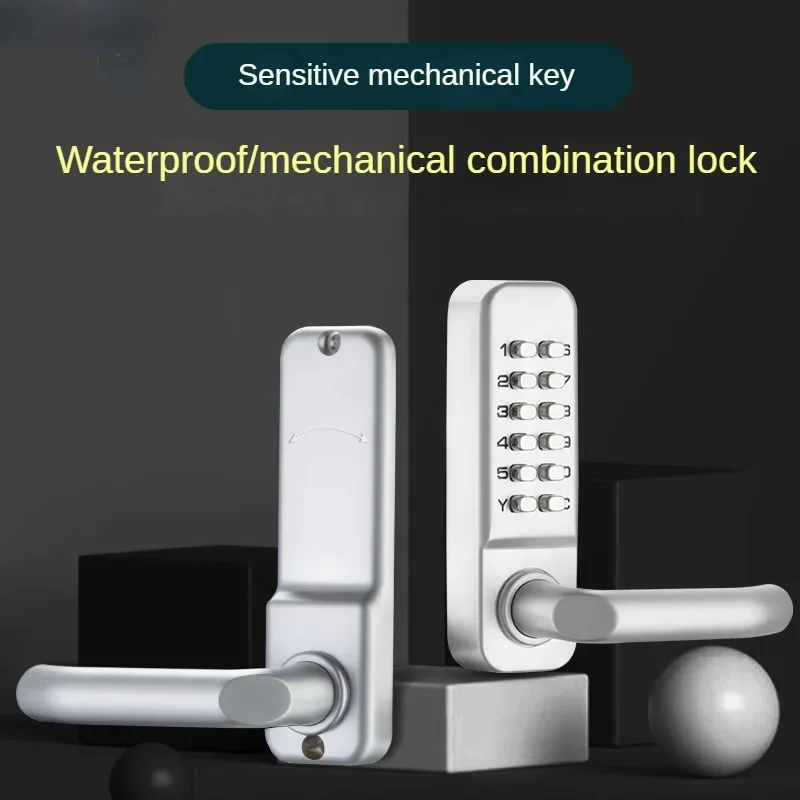 Mechanical code lock zinc alloy safety door lock indoor and outdoor office silver waterproof and sun protection code door lock