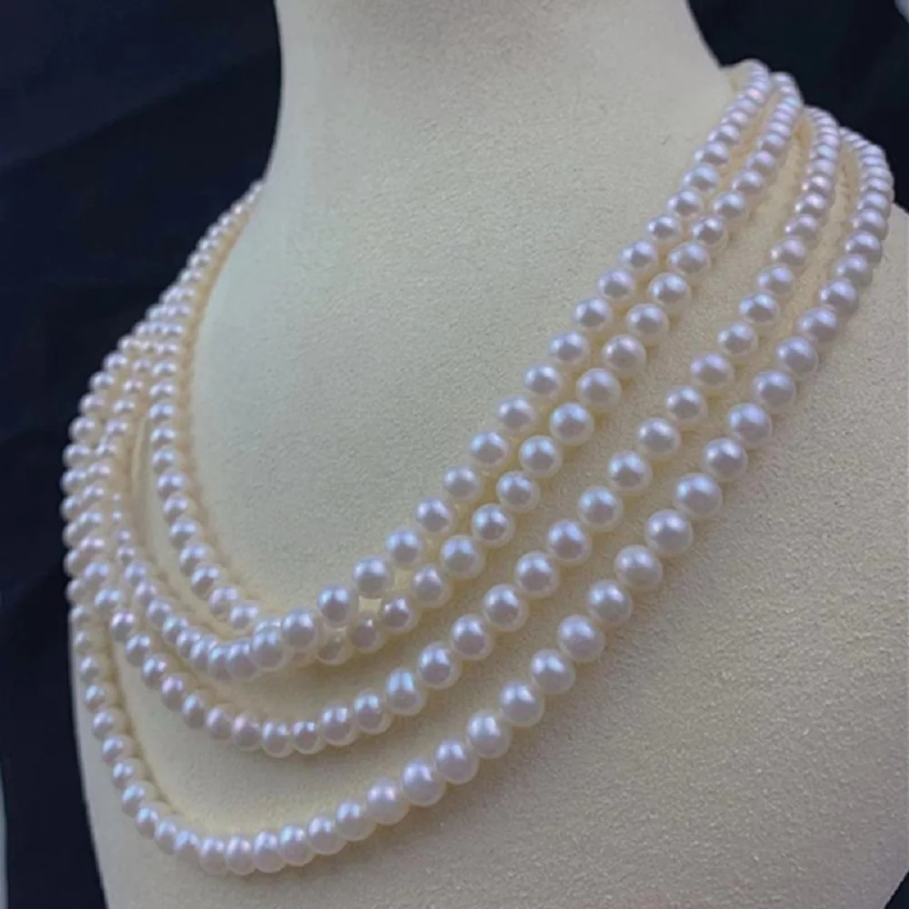 

4 rows/necklace AAAA5-6mm natural South Sea round pearl necklace 925s-16-17-18-19 Inch elegant temperament necklace