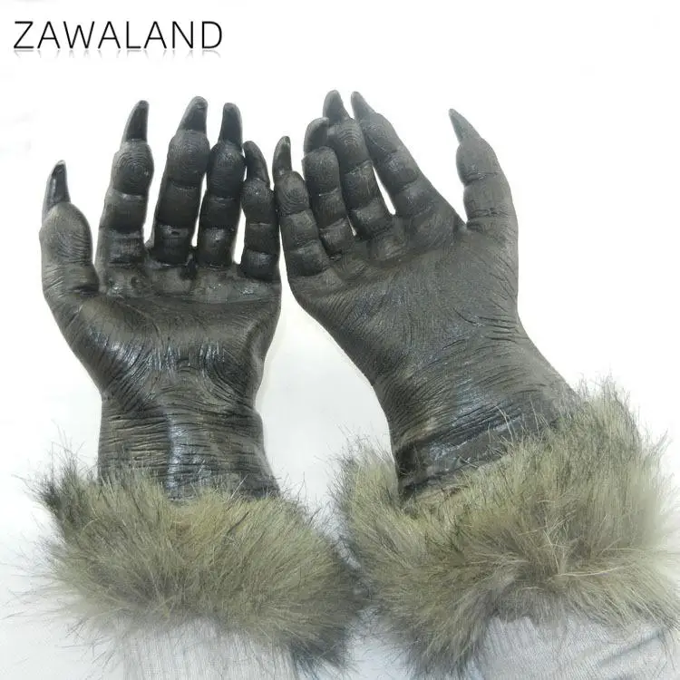 Zawaland ハロウィンオオカミ手袋動物コスプレ衣装アクセサリーおかしいパフォーマンス小道具ホラーパーティーラテックスぬいぐるみ手袋