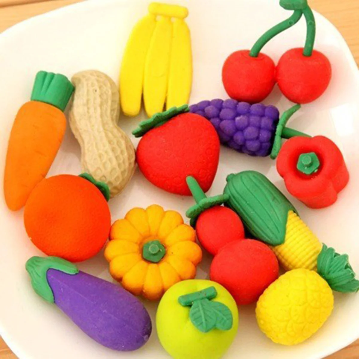 

24pcs Fruits Vegetables Shaped Eraser Creative Cartoon Stationery Durable Erasing Tool For Students Novelty Gift Student