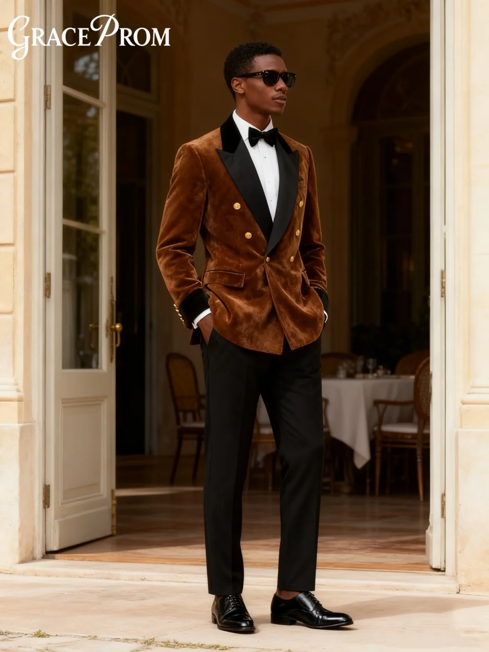 

Luxurious Velvet Men's Suit Set For Wedding Graduation Business 2026 2PCS Classic Brown Suit Customized trajes para hombre