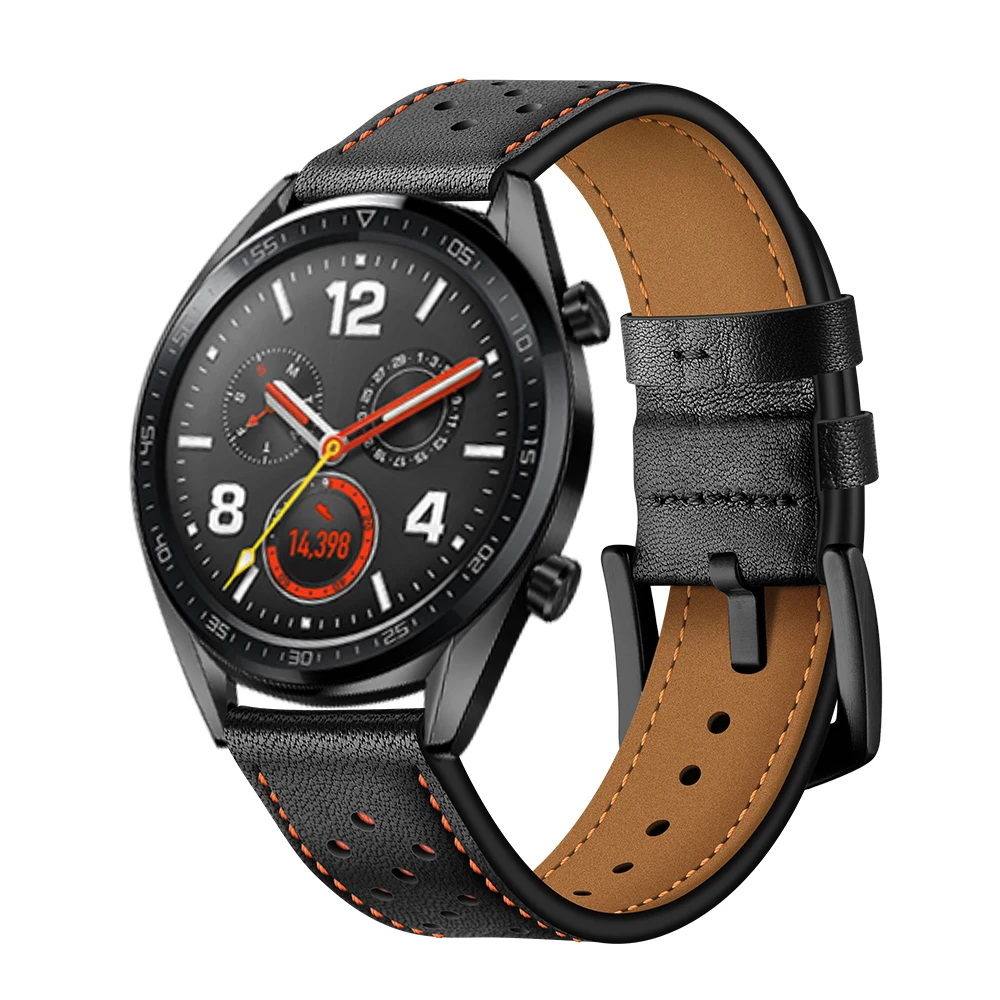 22mm 20mm leather strap for Samsung Galaxy watch 3 Active2 Gear S3 Huawei watch GT GT2 Breathable high-end strap for Amazfit GTR