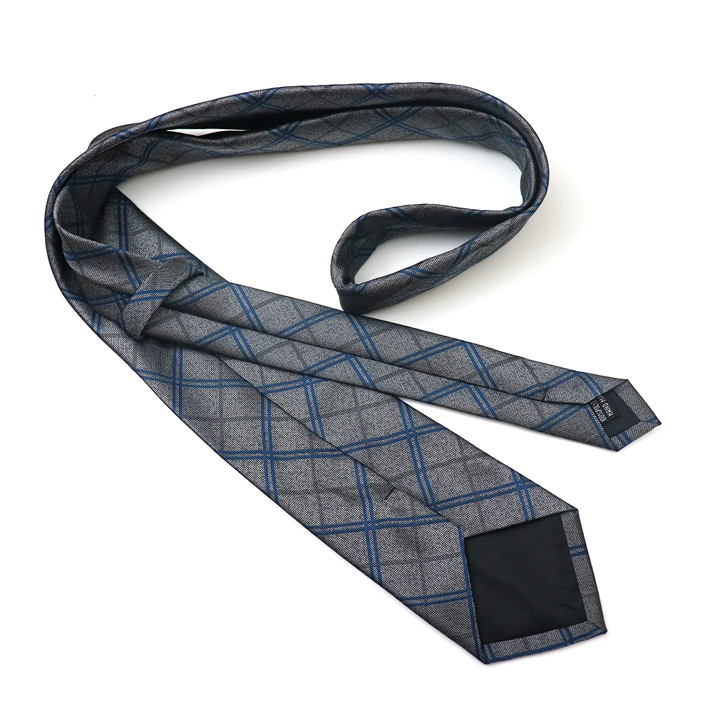 2025 Новый дизайн шелковых галстуков для мужчин и взрослых Роскошные клетчатые серые темно-синие галстуки Деловой костюм для свадебной вечеринки Аксессуары 8 см Краватка