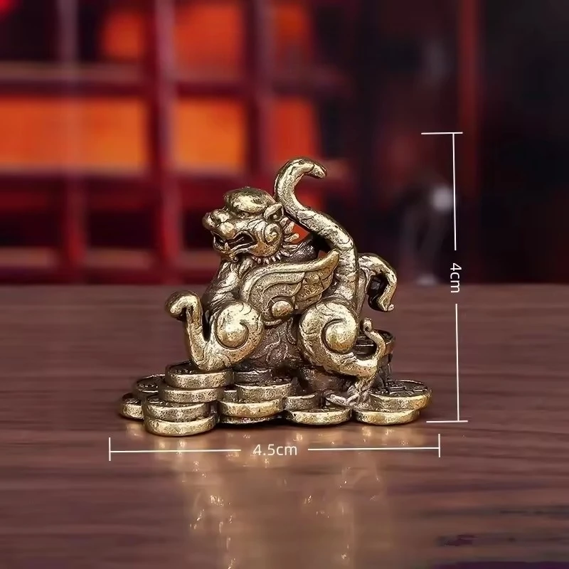 Copper Chinese Four Great Divine Beasts Figurines Exquisite Desktop Ornaments Traditional Feng Shui Tea Pets Home Decorations