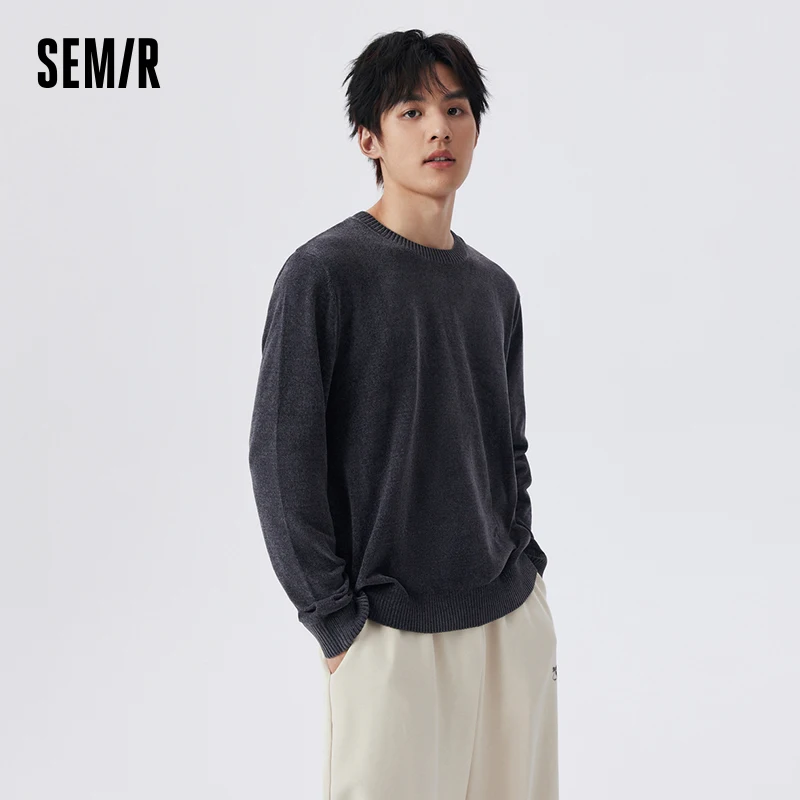 Semir Men T-shirt Solid Color Spring Chenille Soft Bottoming Shirt Warm Home Long-sleeved New Inner Wear T-shirt for Men