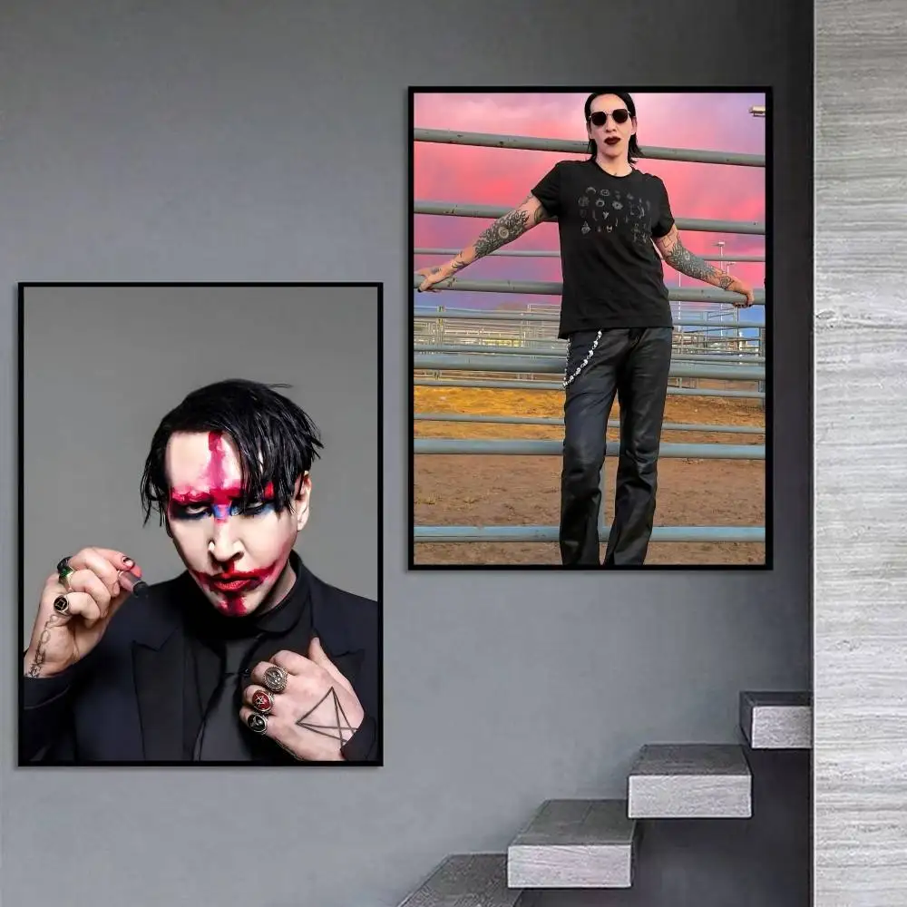 M-Marilyn Shock Rock MM-Manson  Poster Self-adhesive Art Waterproof Paper Sticker Coffee House Bar Room Wall Decor