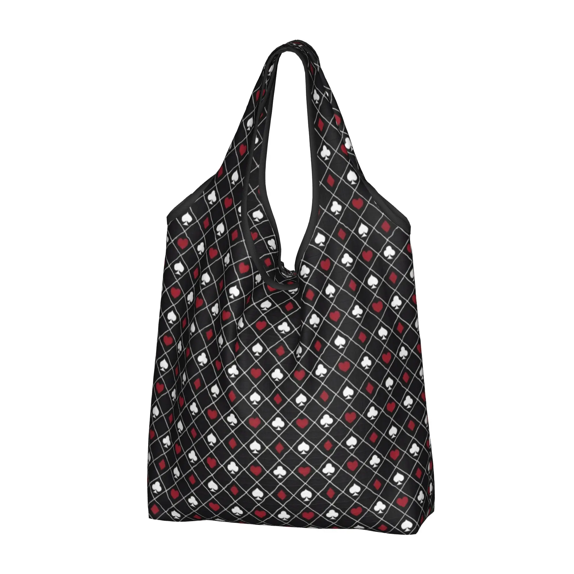Custom Poker Playing Card Symbols  Shopping Bag Women Portable Big Capacity Grocery Heart Spade Diamond Club  Tote Shopper Bags