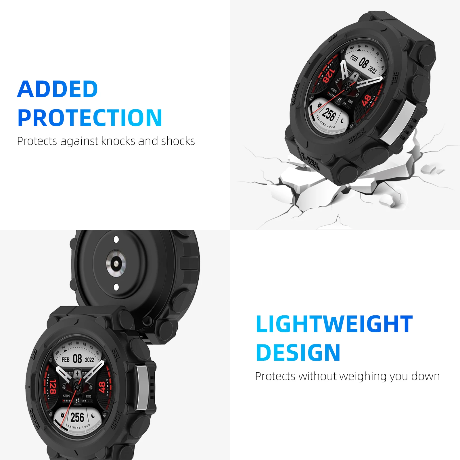 Amazfit T-Rex 2 스크린 보호대 강화 유리 필름 및 TPU 소프트 보호 범퍼 커버 액세서리, 유리 및 케이스