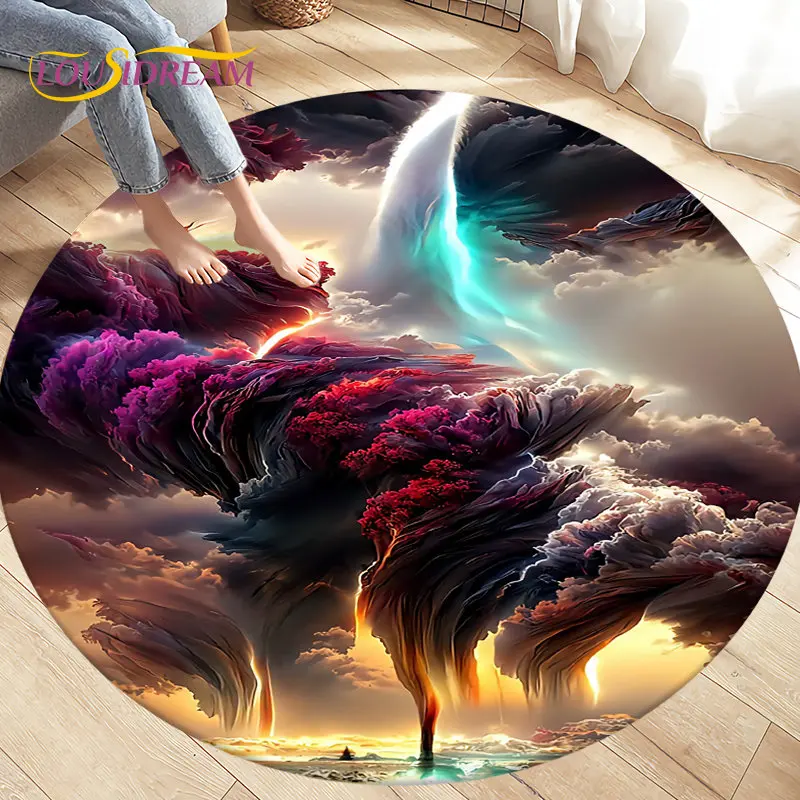 3D Natural ,Tornado, Cloud Area Rug,Round Carpet Rug for Living Room Bedroom Sofa Decoration,Kid Play Game Non-slip Floor Mat