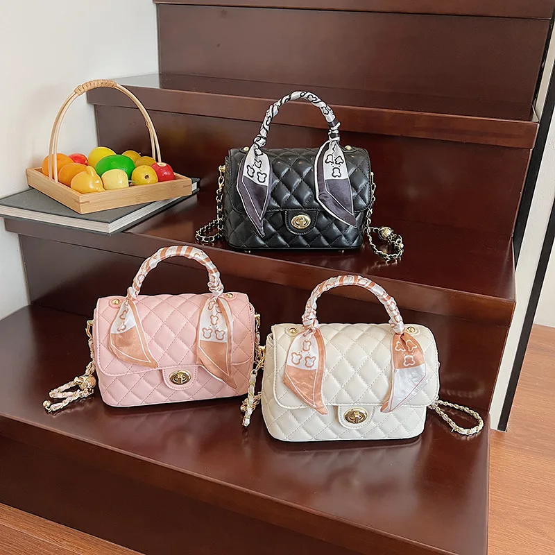 

‌SS 2025 Women PU Leather Mini Chain Flap Bag Scarf Print Quilted Crossbody Shoulder Bag