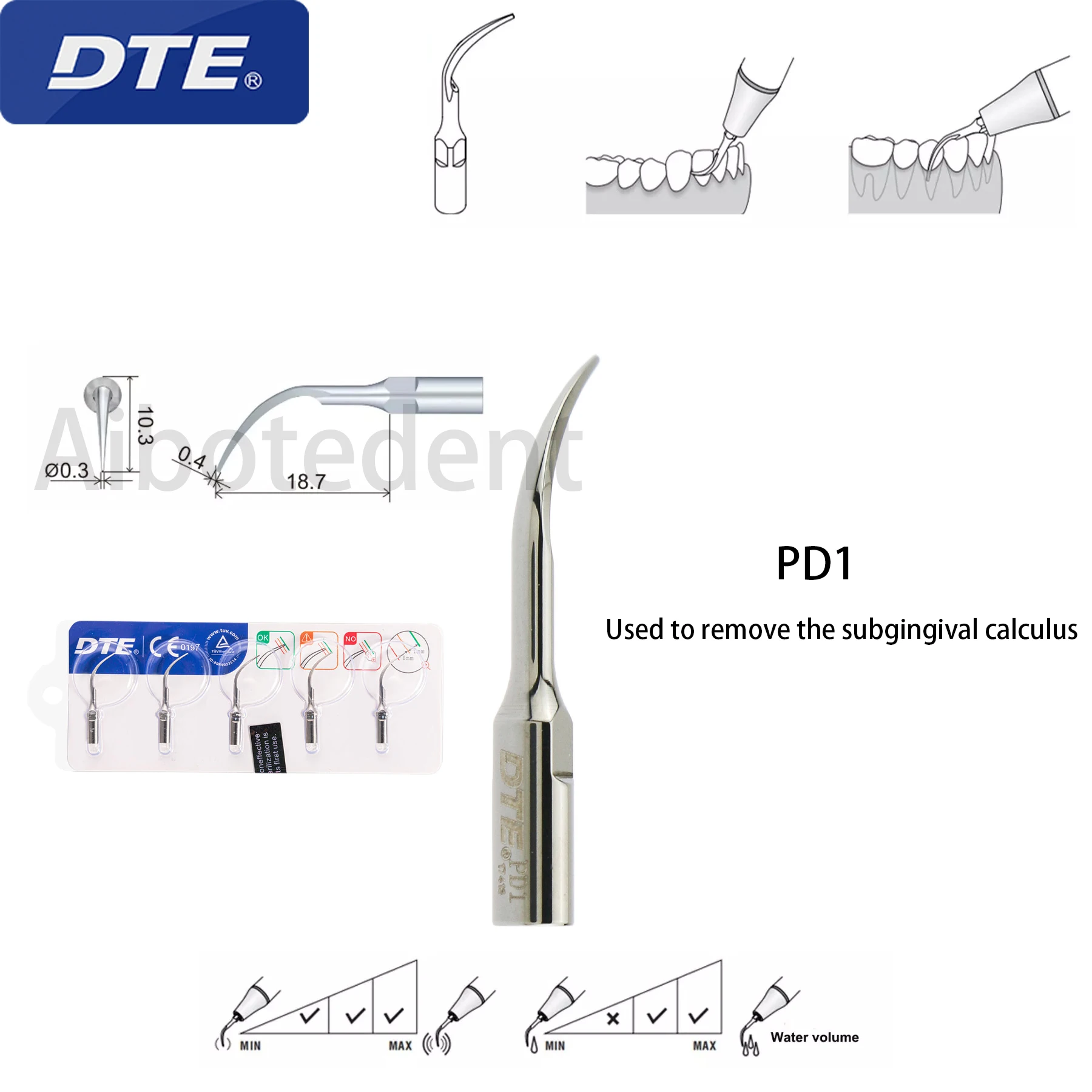 

Woodpecker DTE Dental Ultrasonic Piezo Scaler Tips PD1 Irrigating of Periodontal Fit NSK SATELEC Handpiece