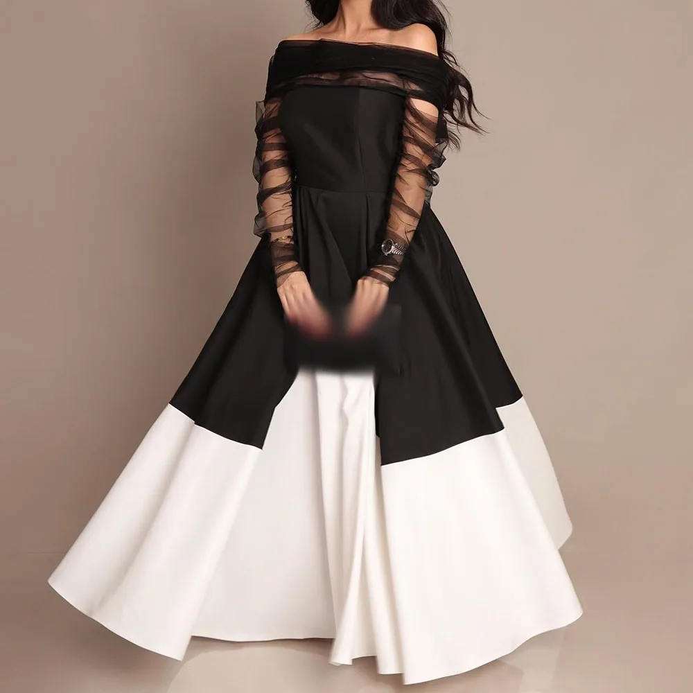 

Customized A-Line Prom Dresses Floor-Length Off The Shoulder Full Sleeve Evening Gown Simple Fashion Draped Backless Party Gown
