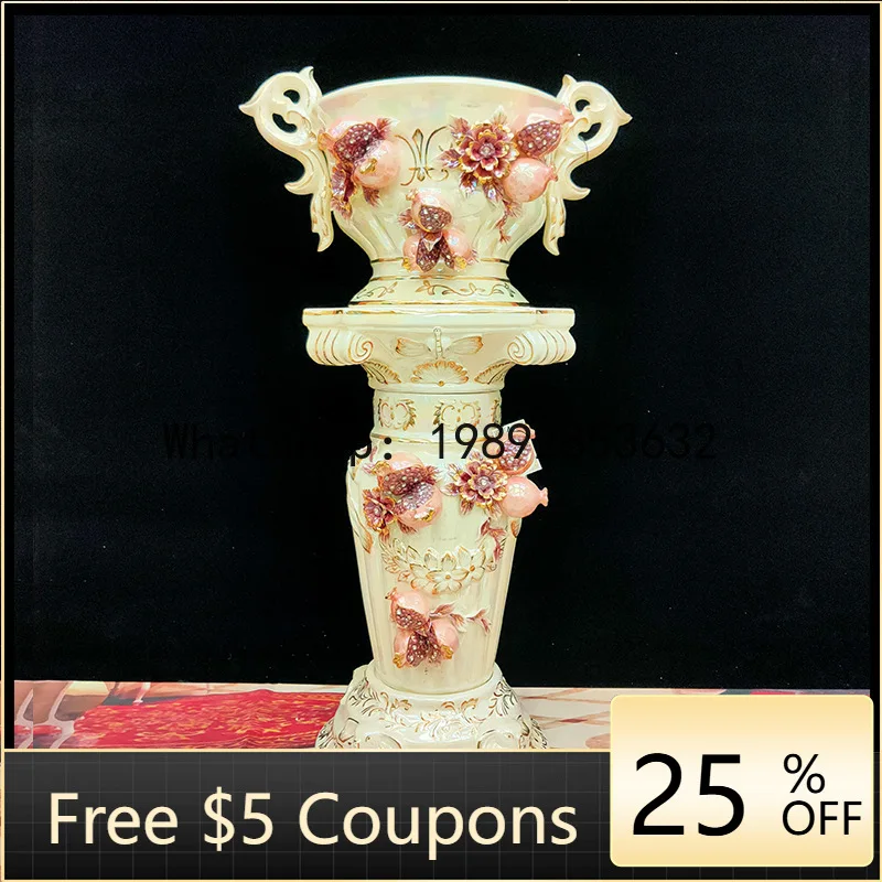 Z4  Column High-End Floor-Standing Large Vase Artificial Flower Arrangement Set Ornament Living Room European Modern Decoration