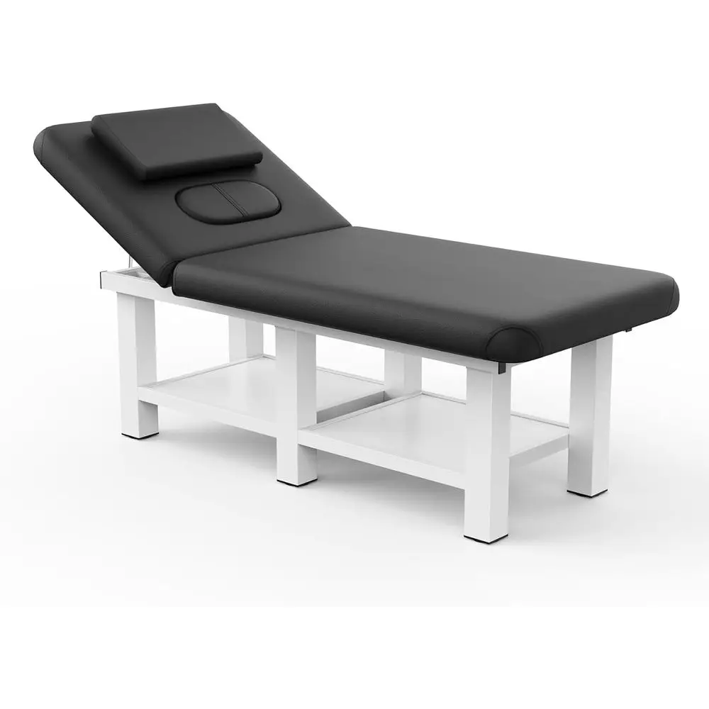 

Профессиональный массажный стол грузоподъемностью 800 фунтов с регулируемой спинкой и подставкой для лица, усиленная металлическая рама, черная искусственная кожа.