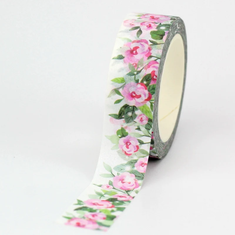 NEW Spring 1PC. #1131 Decorative Pink Flowers Leaves Washi Tape Scrapbooking Planner Adhesive Masking Tape Lovely Papeleria