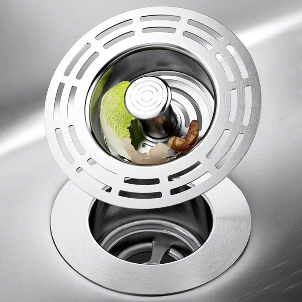 Stainless Steel Kitchen Sink Strainer Rust-Proof Anti-Clogging Mesh Basket Drain Bounce Core Kitchen Drain Filter Hardware