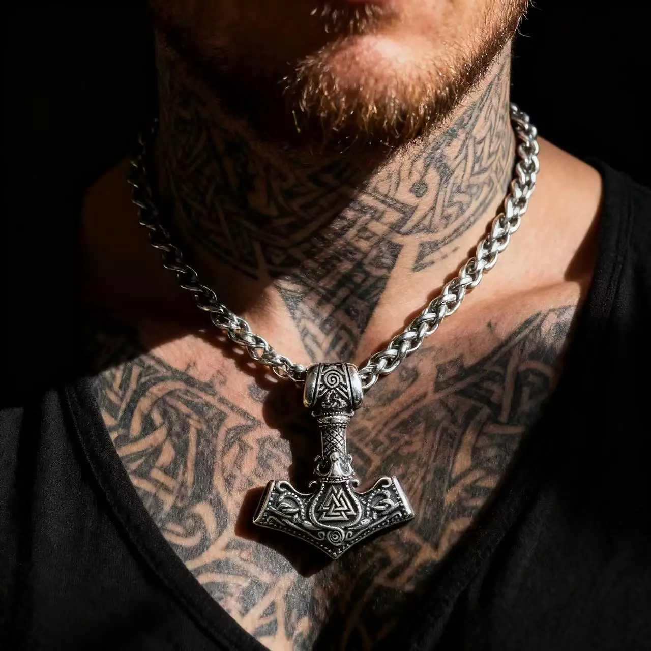 HNSP 316L Stainless Steel Norse Odin Knot Mjolnir Pendant Necklace For Men Viking Jewelry Accessories view 4