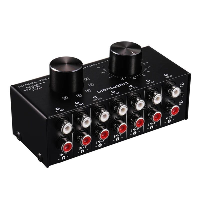 Retail 6 Input 1 Output Switcher Audio Source Selection Switcher RCA Audio Input Signal Selector Switch With Volume Adjustment A