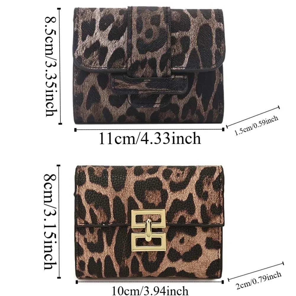 Portafoglio versatile portatile con stampa leopardata Texture Porta carte multiple Borsa quadrata corta Mini borsa classica per carte in PU da donna