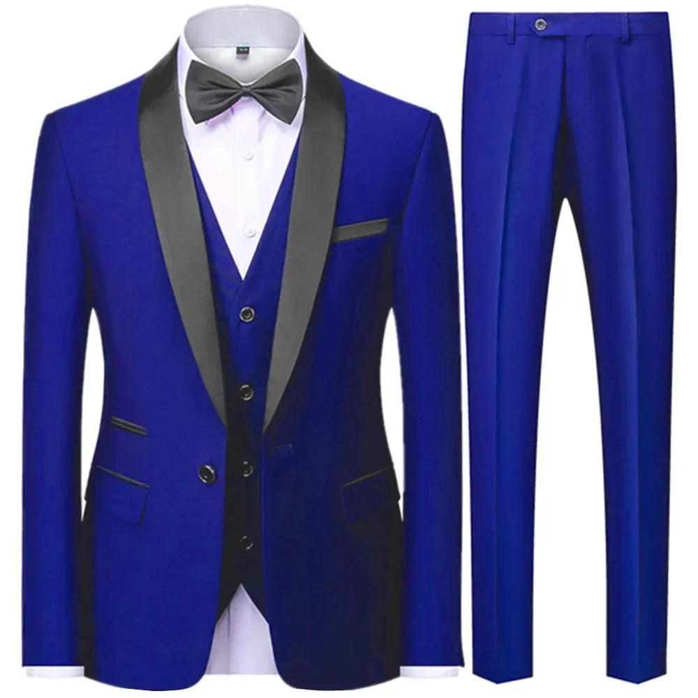 Black Men Autumn Wedding Party Three Pieces Set Large Size 5XL Male Blazer Coat Pants and Vest Fashion Slim Fit Suit