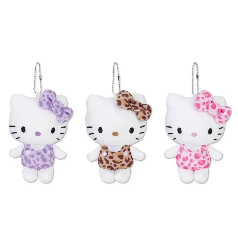 Sanrio-Llavero de Hello Kitty para niña, juguetes de peluche con patrón de leopardo de dibujos animados, regalo de corazón, mochila, accesorios colgantes, Kawaii, japonés