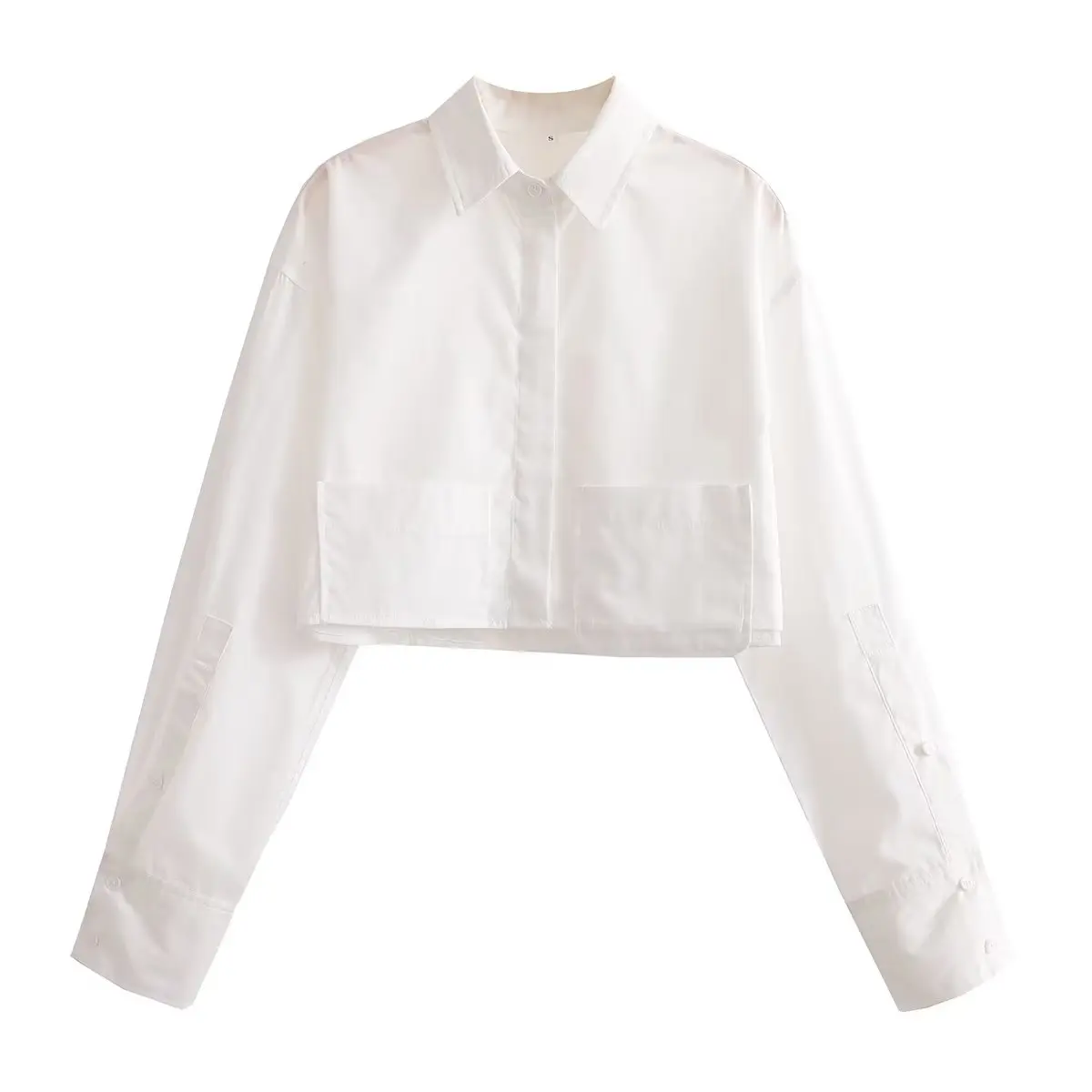 TRAF Cropped White Shirt Women Oversize Button Up Shirts for Women Long Sleeve Crop Top Female Summer Casual Shirts and Blouses