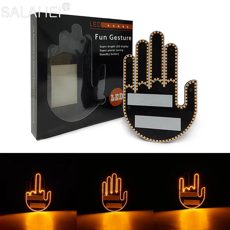 Three Models Car Finger Light with Remote Control Led Gesture Light Road Rage Sign Middle Finger Gesture Palm Light Accessories